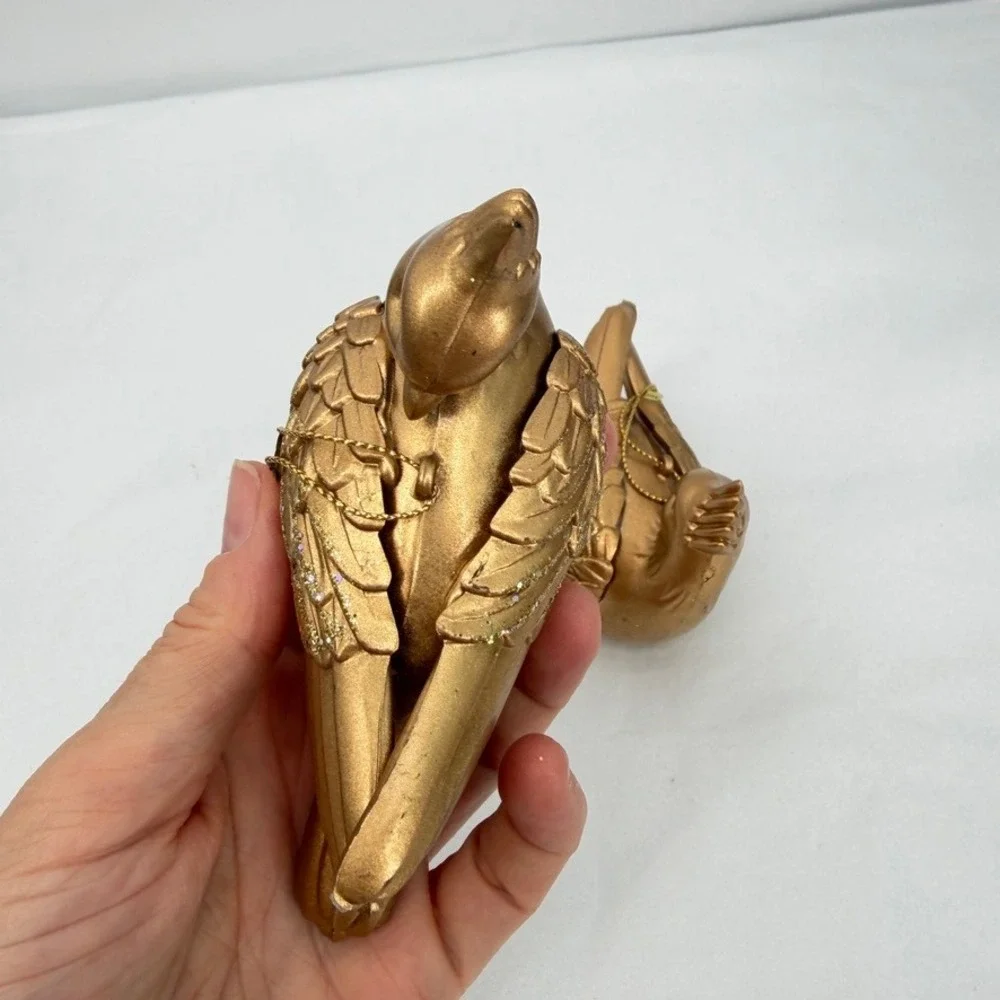 Gold Glitter Hanging Bird Christmas Ornaments Mount Set of 2 Holiday Decor